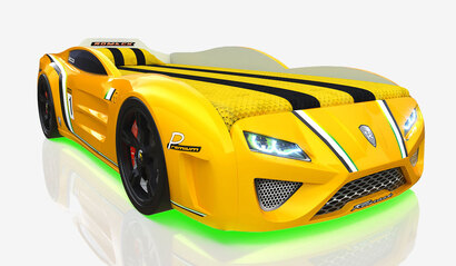 Кровать-машина Romack SportLine жёлтая с подсветкой