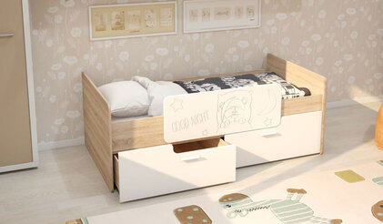 Детская кровать с бортиком и ящиками Умка